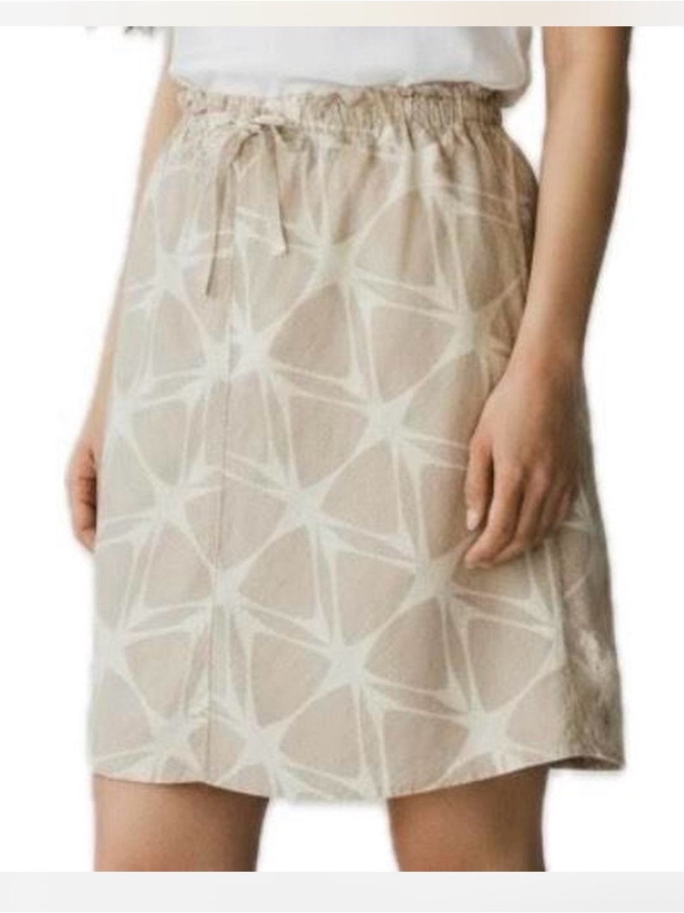H&M Womenās Linen Blend Geometric Print Drawstring Waist Mini Skirt Size 6